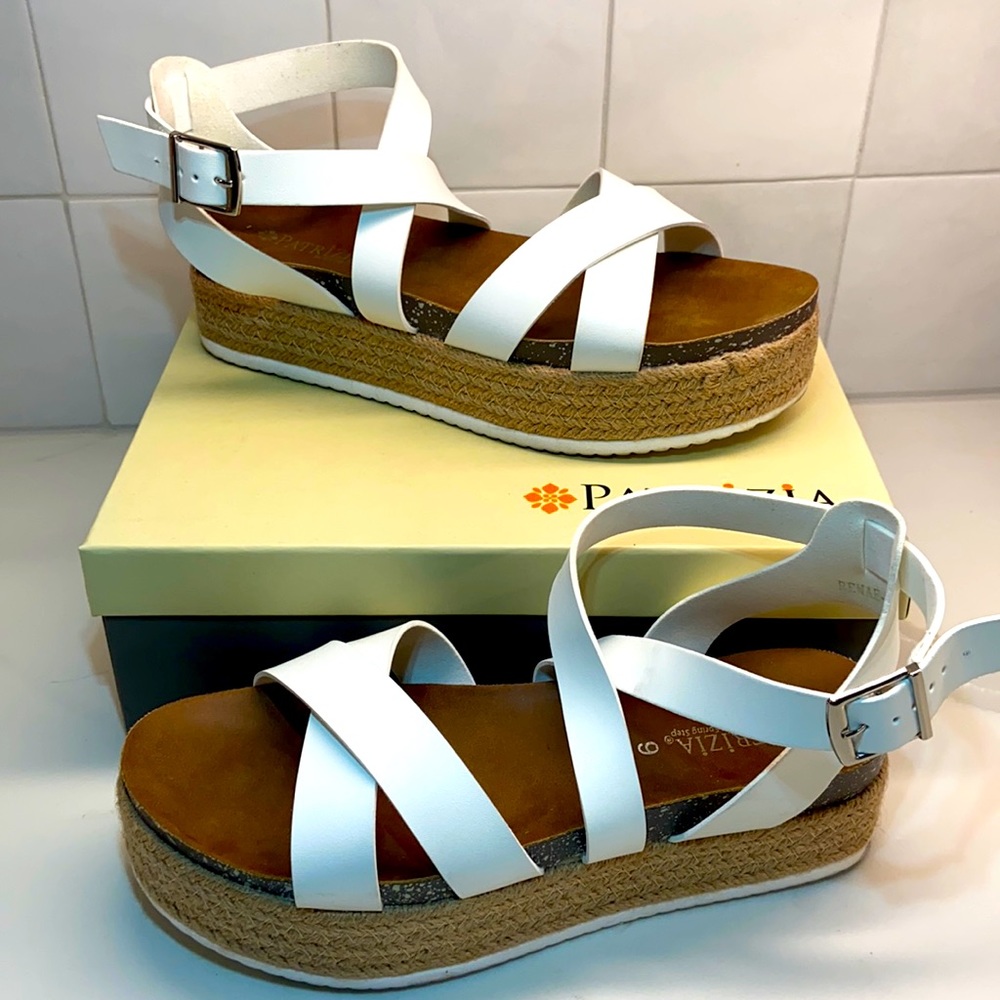 White Espadrille Platform Wedge Sandals Size 9